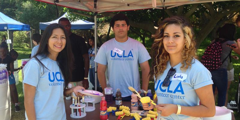 Students at an event booth