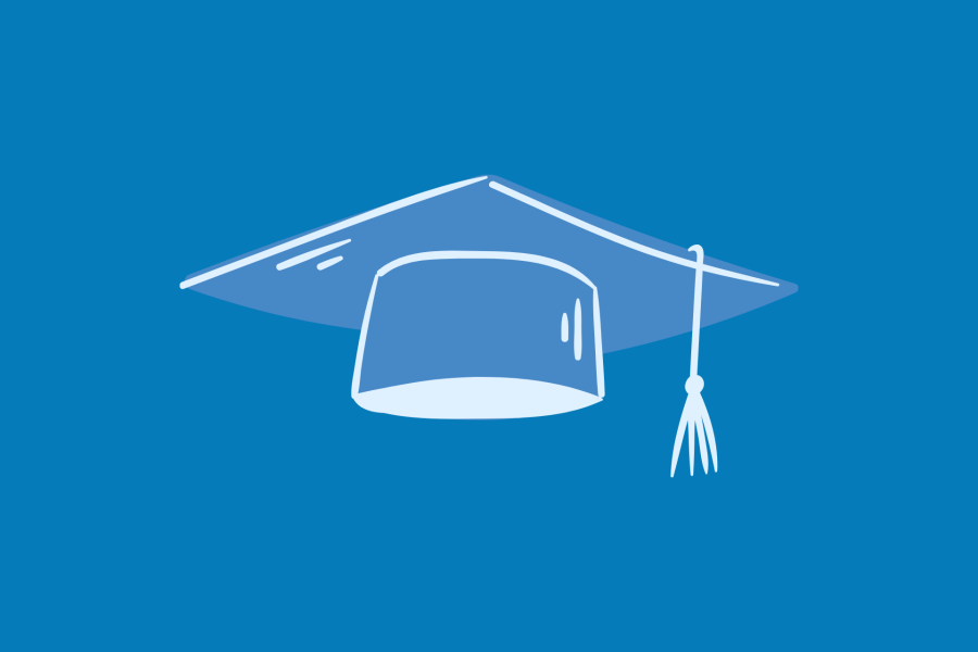 blue and light blue graduation cap